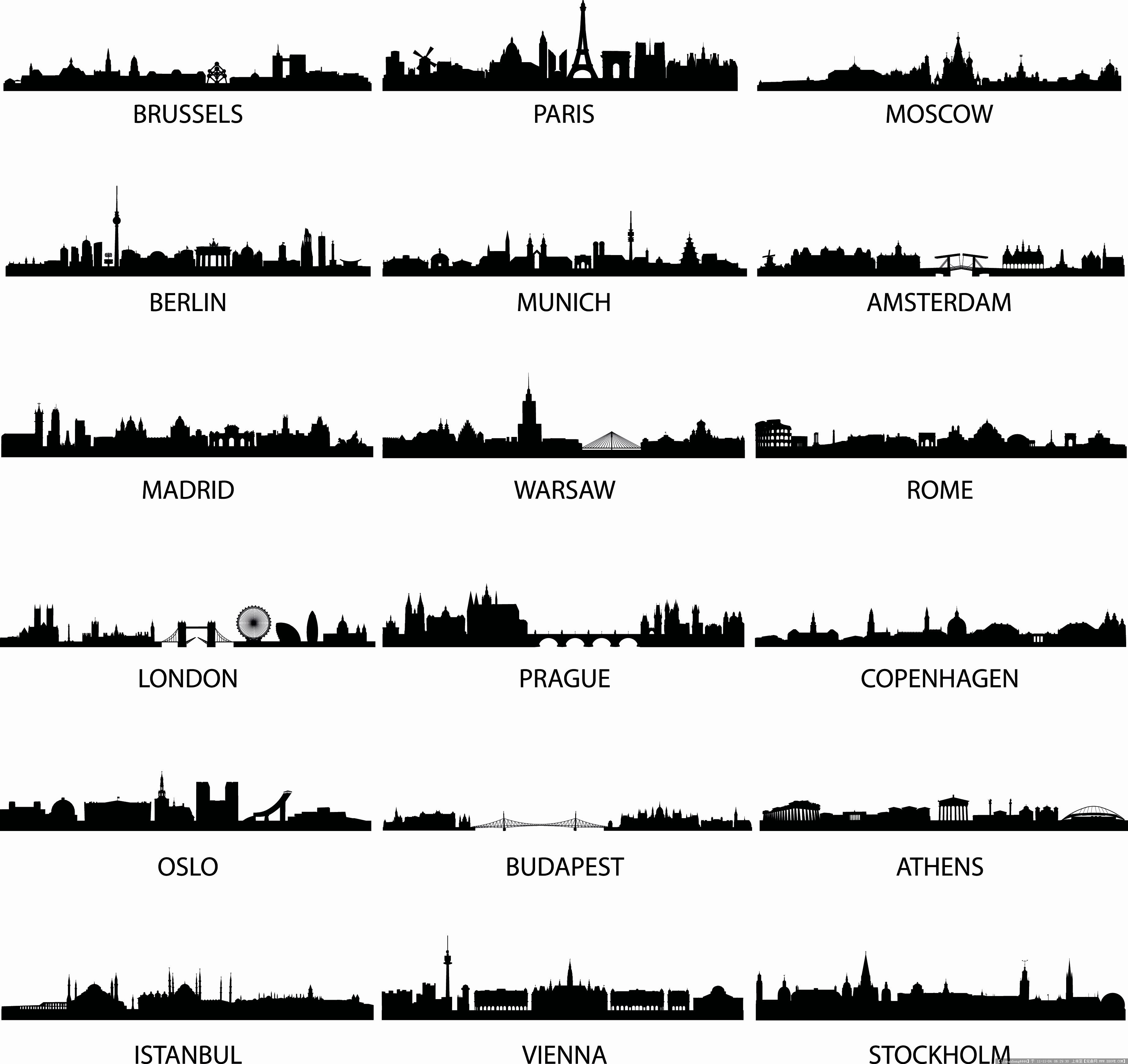 世界各地城市建筑天际线剪影的图片浏览
