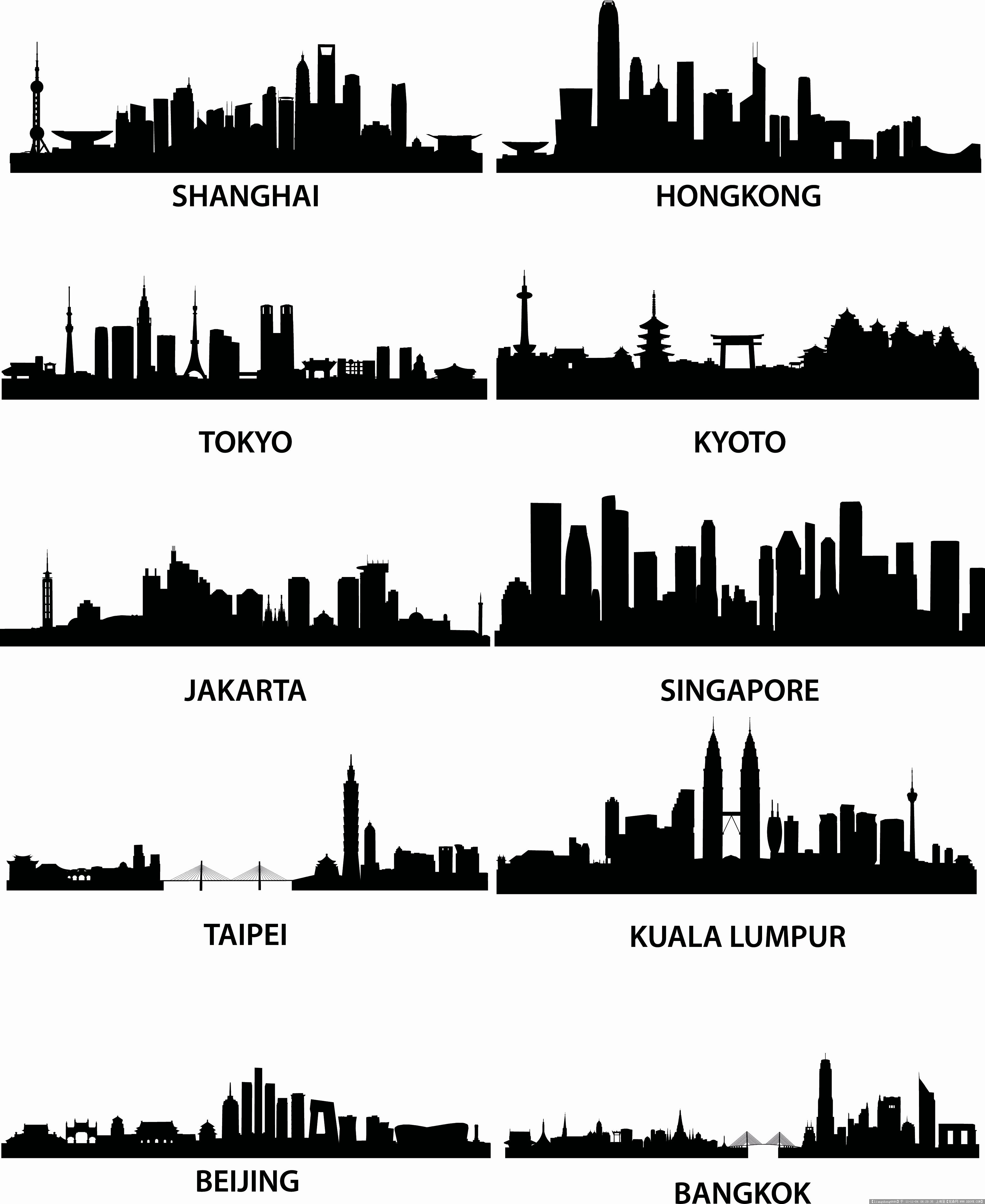 世界各地城市建筑天际线剪影的图片浏览,建筑效果图,公共建筑效果