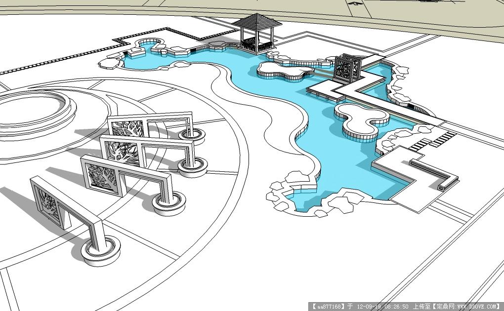 公园滨湖广场景观设计方案su场景表现模型