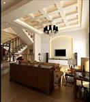 室内空间：欧风复式实木感休闲客厅模型