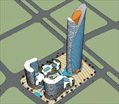 广州番禺综合商业楼概念设计方案SU(草图大师)场景建筑模型