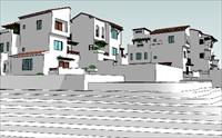 西班牙风格联排别墅住宅SU(草图大师)精品建筑模型
