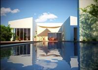 欧式简约别墅建筑+室外泳池设计3DMAX精品模型（附材质贴图+后期渲染图）
