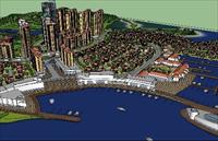 一个滨海小区建筑与景观规划设计SU(草图大师)精品大场景模型
